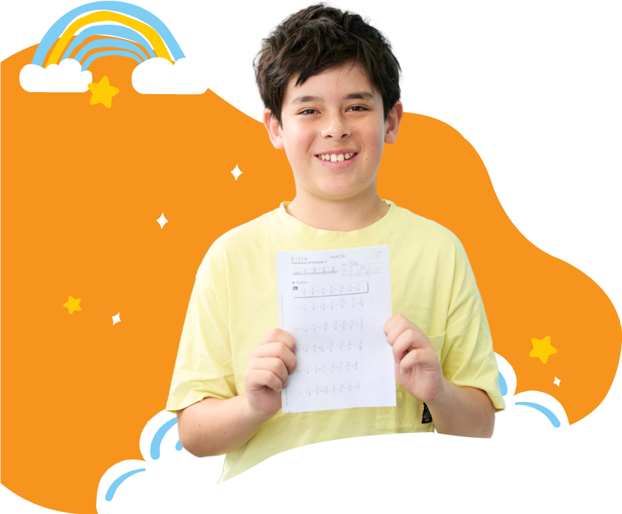 Kumon student holding completed work